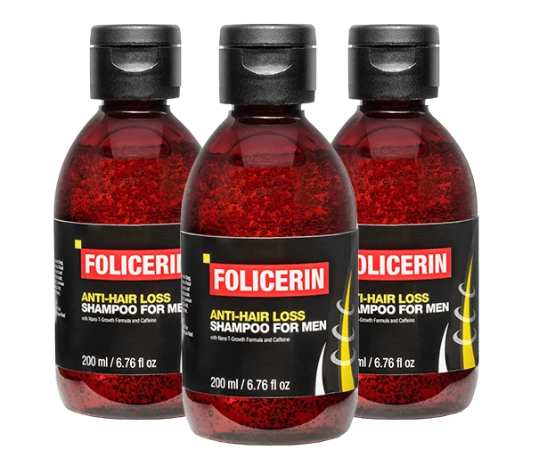 Envase de Folicerin mostrando sus activos para el crecimiento capilar.