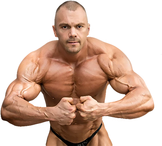 Hombre con desarrollo muscular avanzado y alta definición gracias a Mass Extreme.