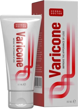 Envase de crema Varicone para el alivio y tratamiento de varices y venas araña