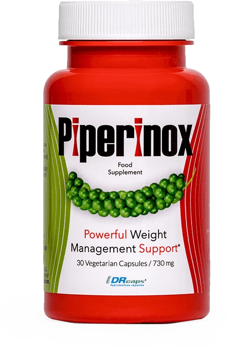 Envase de Piperinox: tu suplemento para control de peso y quema de grasas.